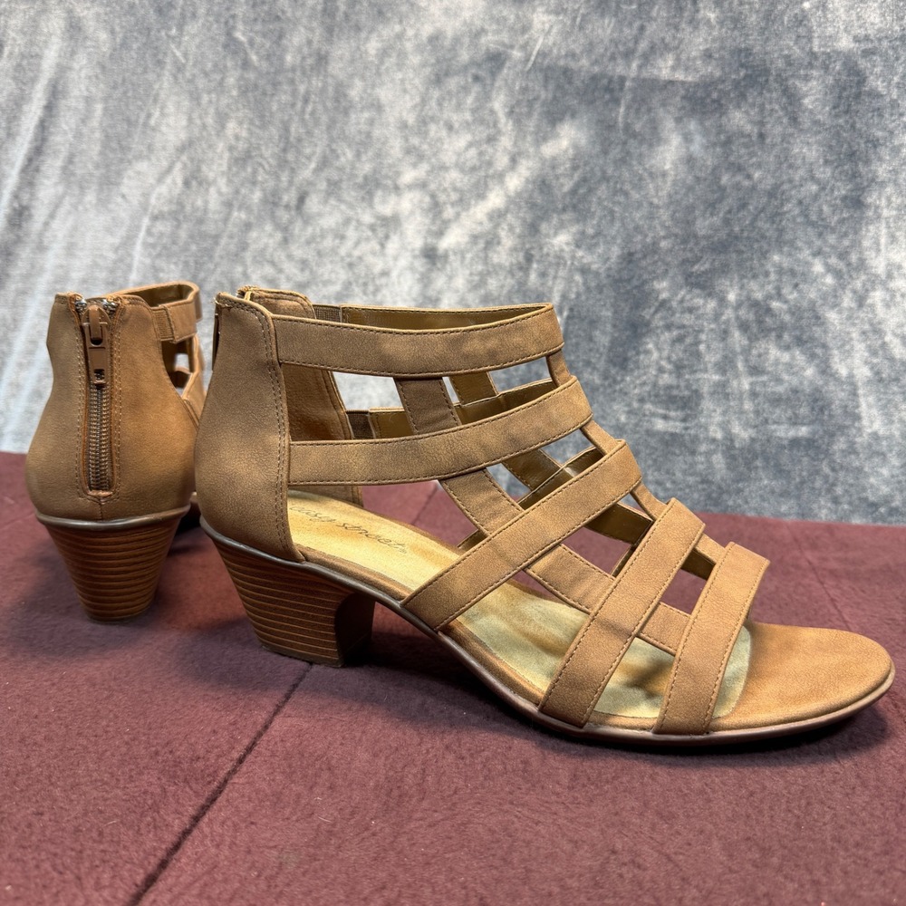 Easy Street Gladiator Sandals Womens Brown Regular 10 Strappy Zip Block Heel